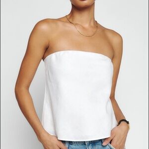 Reformation Spritz Strapless Linen Top Small White